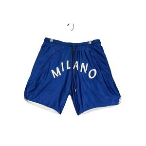 Milano Di Rouge Mesh Shorts Mens Medium Blue Good Graphic Zip Pockets